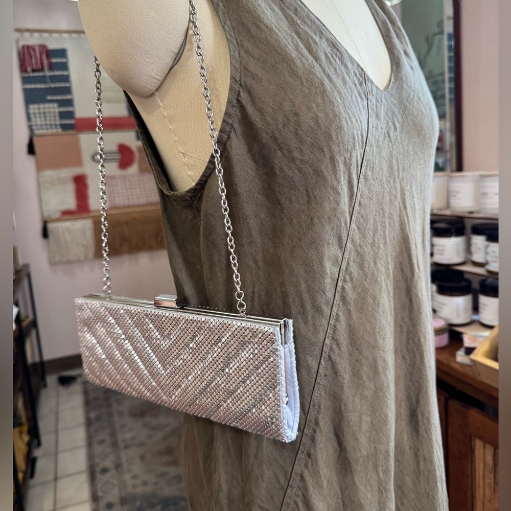 Lulu Townsend silver chevron chainmail clutch with chain evening bag